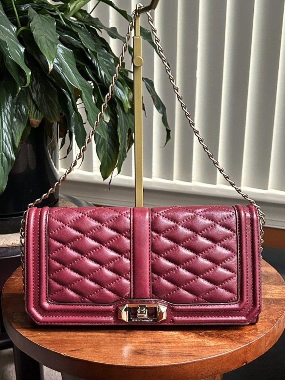 REBECCA MINKOFF Quilted Chevron Flap Clutch, Shoulder Bag, Burgundy